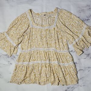 Free People 'Talk About It' Yellow Floral Blouse